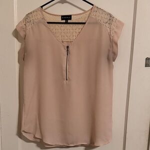 My Michelle Women's Blush Lace Sleeve Blouse